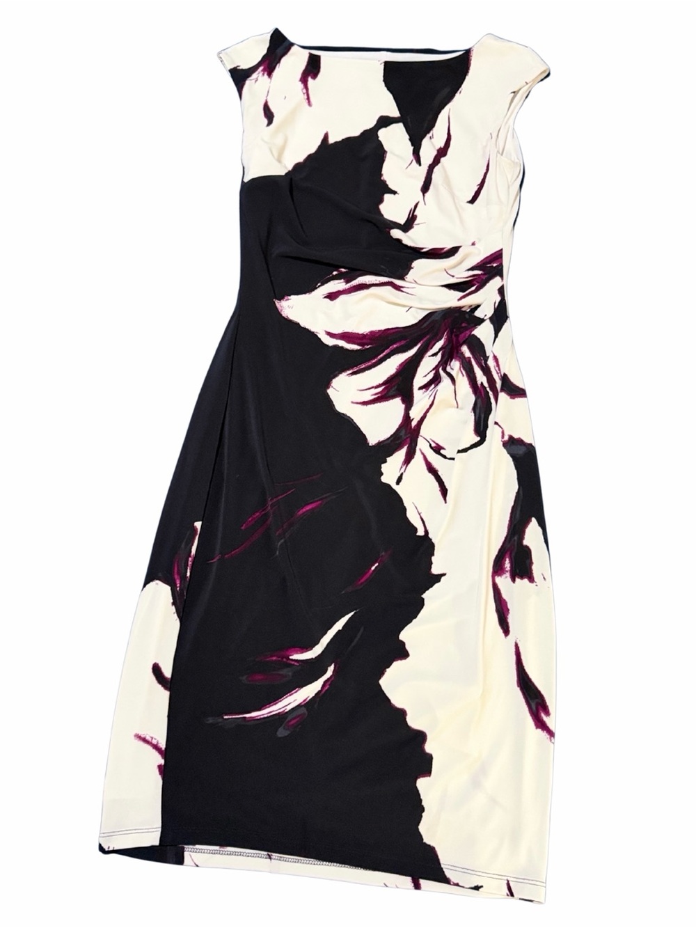 Lauren Ralph Lauren Sleeveless Black & Cream Floral Sheath Dress